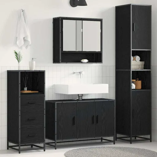 Juego de Muebles de Baño   Roble Negro Madera Contrachapada (3 pcs)
