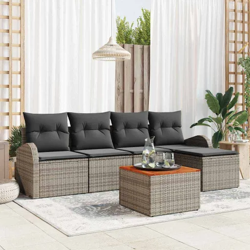 Conjunto de Sofás de Jardín   Gris Ratán Sintético (6 pcs)