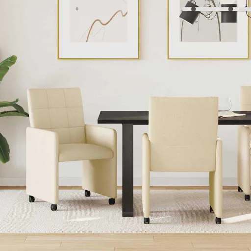 Sillas de Comedor Con Ruedas   Crema 58 x 65 x 94 cm Tela (2 pcs)