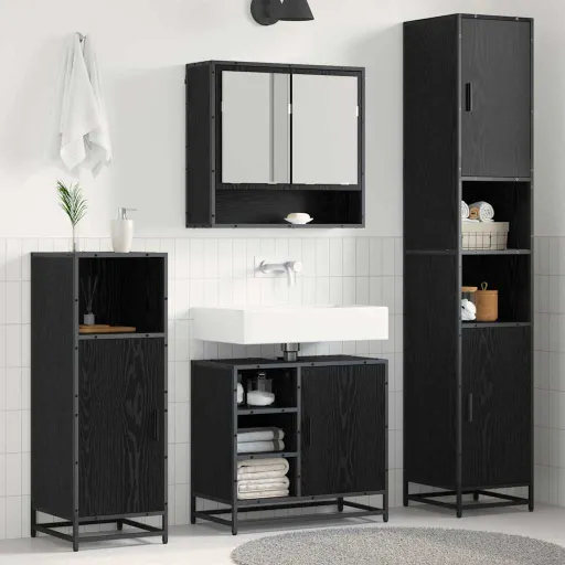 Juego de Muebles de Baño   Roble Negro Madera de Ingeniería (4 pcs)