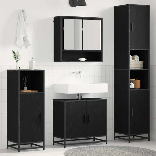 Juego de Muebles de Baño   Roble Negro Madera de Ingeniería (4 pcs)