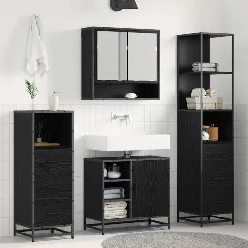 Juego de Muebles de Baño   Roble Negro Madera de Ingeniería (3 pcs)