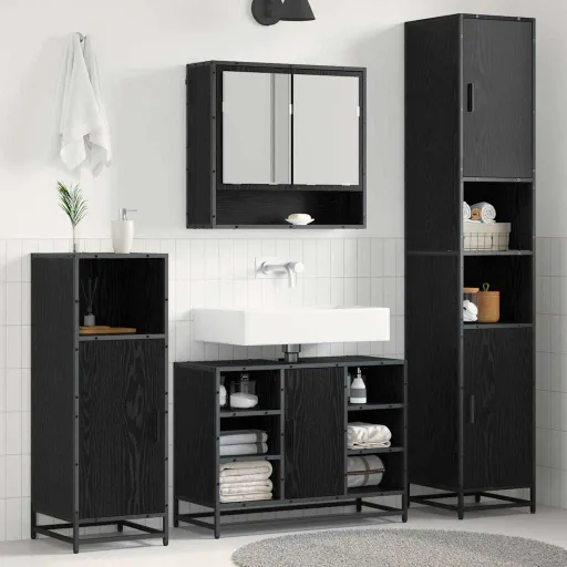 Juego de Muebles de Baño   Roble Negro Madera de Ingeniería (4 pcs)