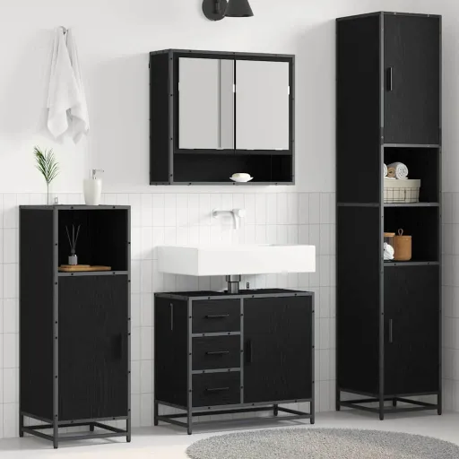 Juego de Muebles de Baño   Roble Negro Madera de Ingeniería (3 pcs)