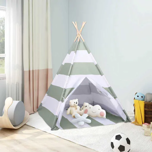 Tienda Para Niños Rayado Gris y Blanco 120 x 120 x 150 cm