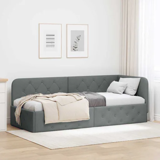Estructura de Cama en Esquina Gris Oscuro 80 x 200 cm Tela