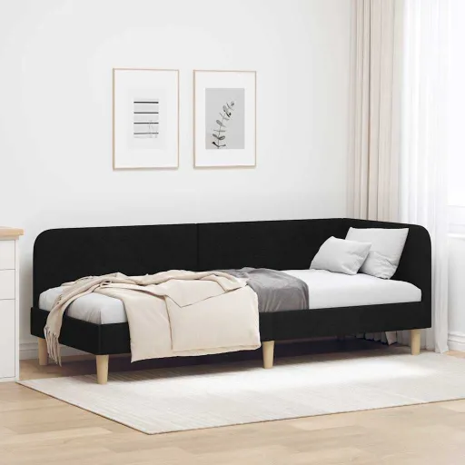Estructura de Cama en Esquina Negro 80 x 200 cm Tela