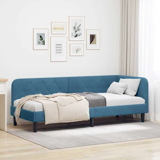 Estructura de Cama en Esquina Azul 80 x 200 cm Terciopelo