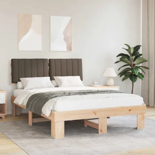 Estructura de Cama Con Cabecera Tapizada Taupé 140 x 190 cm