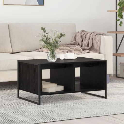 Mesa de Café Roble Negro 80 x 50 x 40 cm Madera Contrachapada