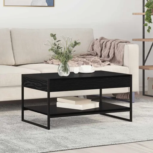Mesa de Café Roble Negro 80 x 50 x 40 cm Madera Contrachapada