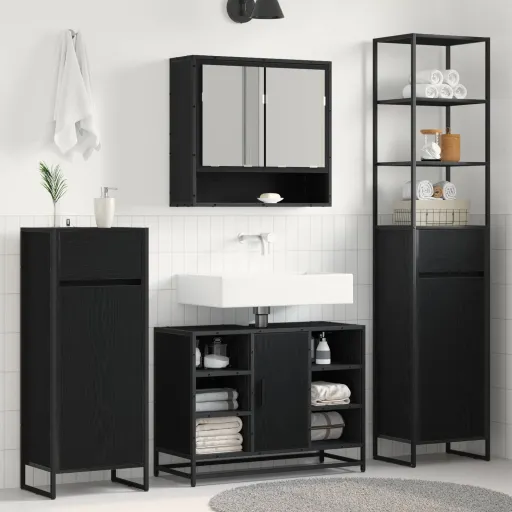 Gabinete de Baño Con Cajón Roble Negro 40 x 30 x 180 cm