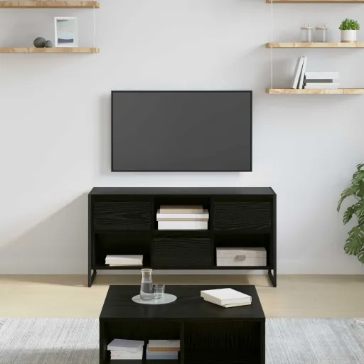 Gabinete de TV Con Cajón Roble Negro 100 x 36 x 49,5 cm