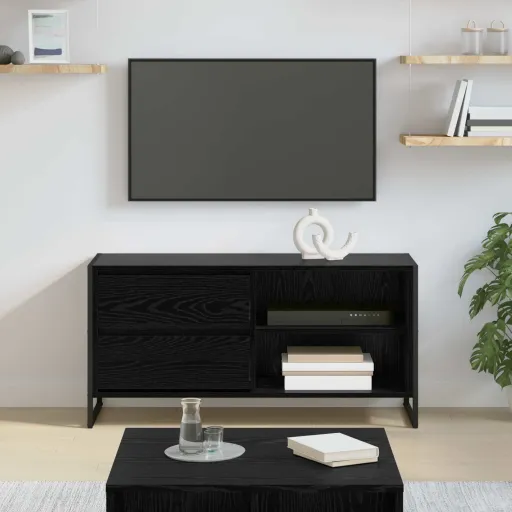 Gabinete de TV Con Cajón Roble Negro 100 x 36 x 49,5 cm