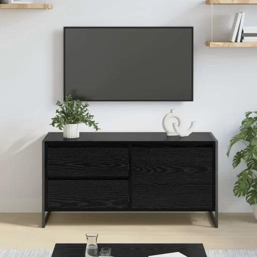 Gabinete de TV Con Cajón Roble Negro 100 x 36 x 49.5 cm