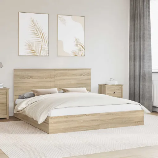 Cama Con Almacenamiento Con Cabecera Roble Sonoma 200 x 200 cm
