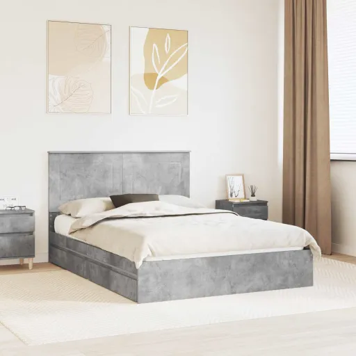 Cama Con Almacenamiento Con Cabecera Gris Concreto 160 x 200 cm