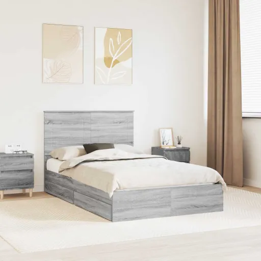 Cama Con Almacenamiento Con Cabecera Gris Sonoma 120 x 200 cm