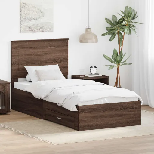 Estructura de Cama Con Cajón Roble Marrón y Plata 100 x 200 cm