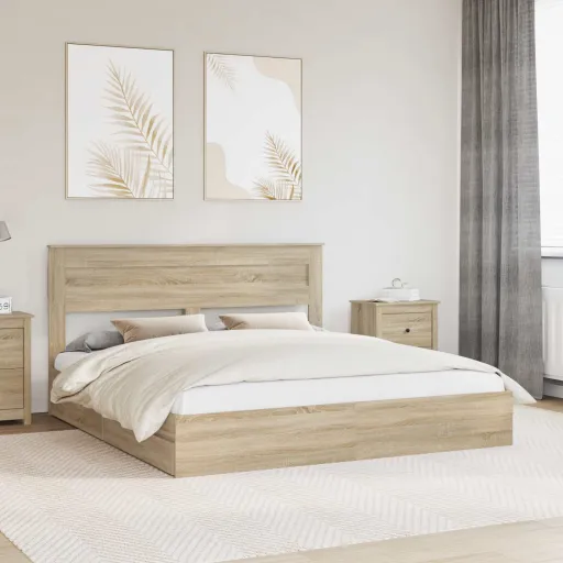 Cama Con Almacenamiento Con Cabecera Roble Sonoma 200 x 200 cm