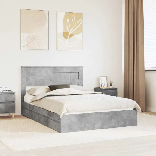 Cama Con Almacenamiento Con Cabecera Gris Concreto 160 x 200 cm