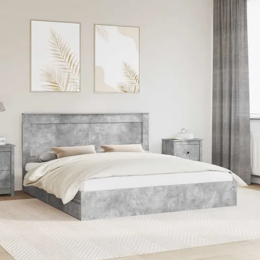 Cama Con Almacenamiento Con Cabecera Gris Concreto 200 x 200 cm