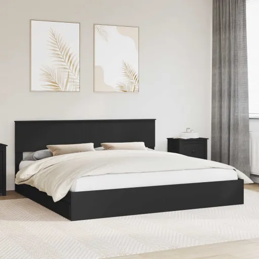 Cama Con Almacenamiento Negro 200 x 200 cm Madera de Ingeniería