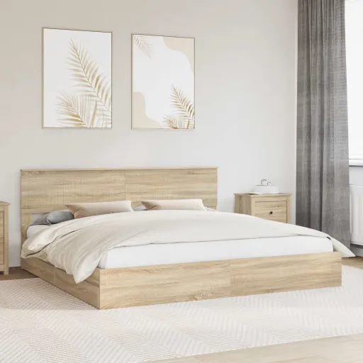Cama Con Almacenamiento Con Cabecera Roble Sonoma 200 x 200 cm