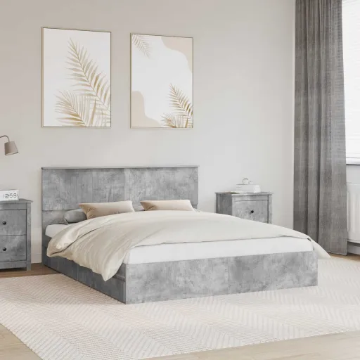 Cama Con Almacenamiento Con Cabecera Gris Concreto 160 x 200 cm