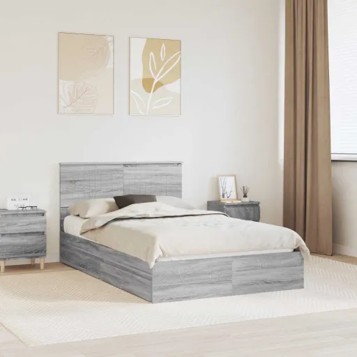 Cama Con Almacenamiento Con Cabecera Gris Sonoma 120 x 200 cm