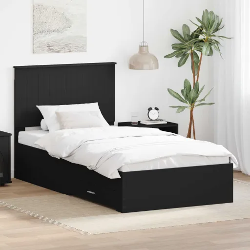 Estructura de Cama Con Cabecera Negro y Plata 90 x 200 cm