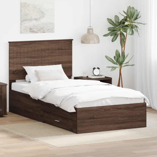 Estructura de Cama Con Cajón Roble Marrón y Plata 90 x 200 cm