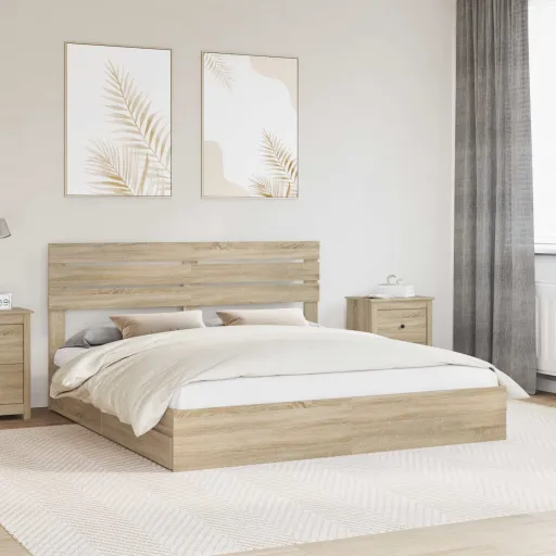 Cama Con Almacenamiento Con Cabecera Roble Sonoma 200 x 200 cm