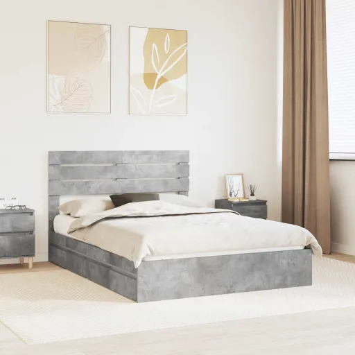 Cama Con Almacenamiento Con Cabecera Gris Concreto 160 x 200 cm