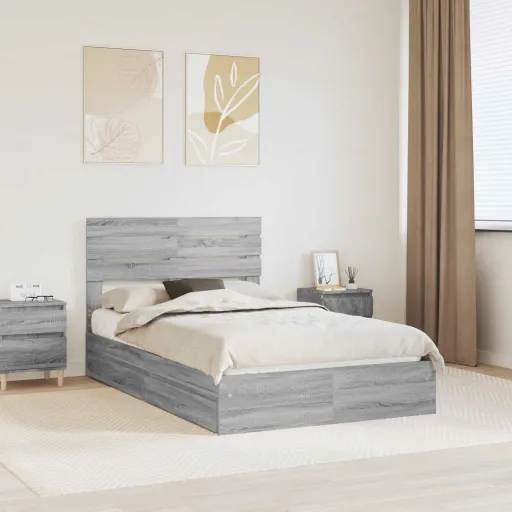 Cama Con Almacenamiento Con Cabecera Gris Sonoma 120 x 190 cm