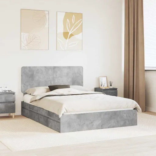 Cama Con Almacenamiento Con Cabecera Gris Concreto 160 x 200 cm
