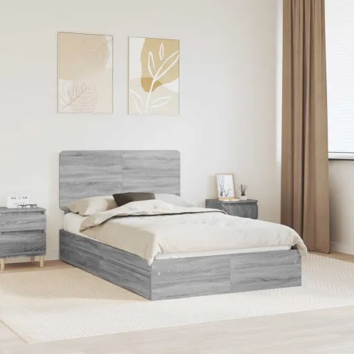 Cama Con Almacenamiento Con Cabecera Gris Sonoma 120 x 200 cm