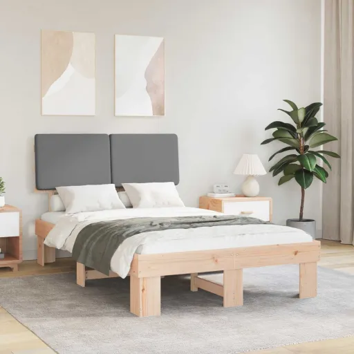 Estructura de Cama Con Cabecera Tapizada Gris Claro
