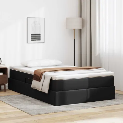 Cama Con Almacenamiento y Colchón Negro 120 x 190 cm
