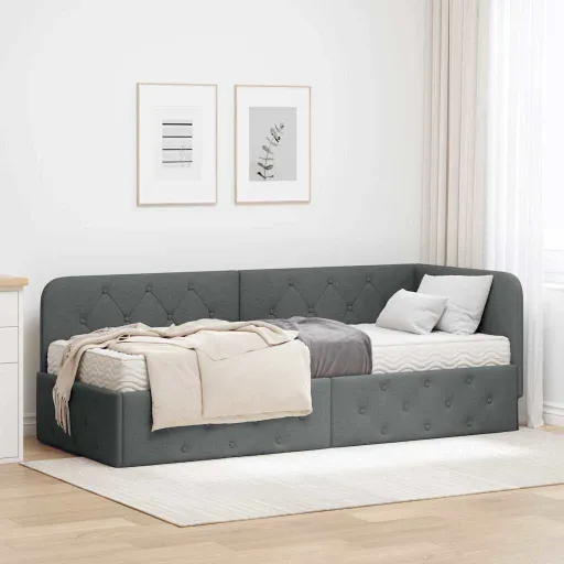 Estructura de Cama en Esquina Gris Oscuro 80 x 200 cm Tela