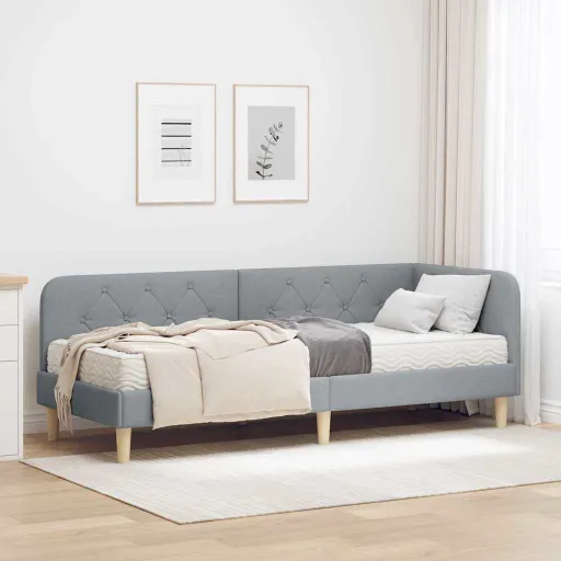 Estructura de Cama en Esquina Gris Claro 80 x 200 cm Tela