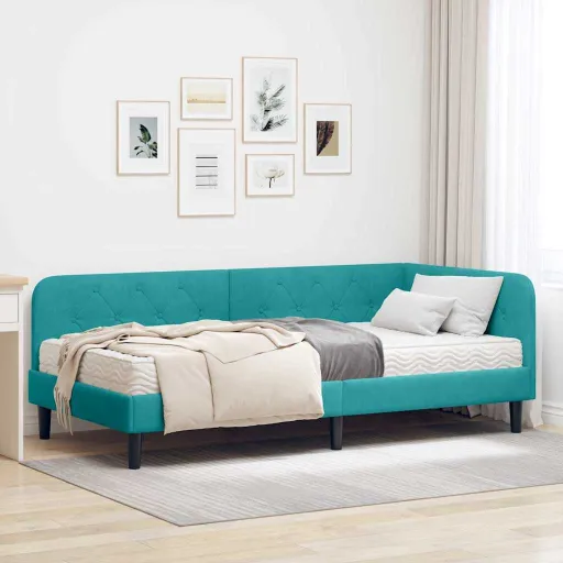 Estructura de Cama en Esquina Tuquesa 100 x 200 cm Terciopelo