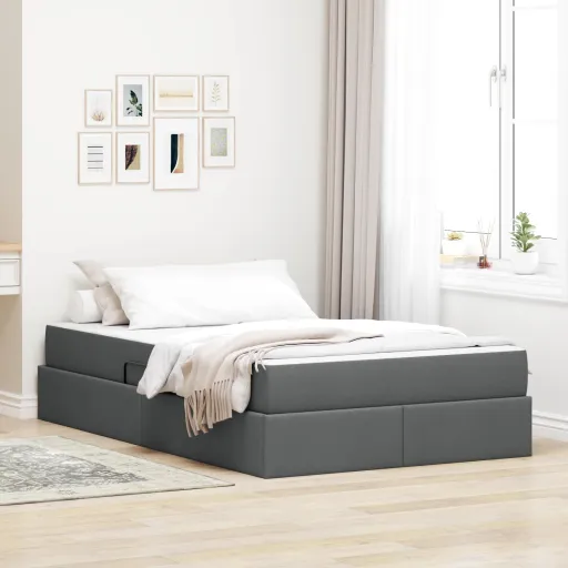 Cama Con Almacenamiento y Colchón Gris Oscuro 120 x 190 cm