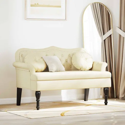 Banco Chesterfield Crema 120.5 x 65 x 75 cm Cuero Sintético