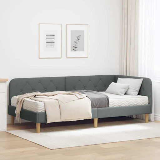 Estructura de Cama en Esquina Gris Oscuro 100 x 200 cm Tela