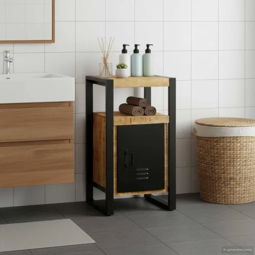 Mueble de Cuarto de Baño Marrón Madera de Mango Maciza