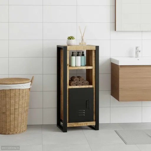 Mueble de Cuarto de Baño Marrón Madera de Mango Maciza