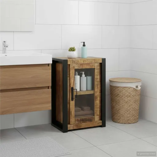 Mueble de Cuarto de Baño Marrón Madera de Mango Maciza