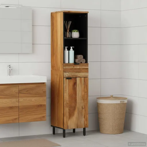 Gabinete de Lavabo Para Baño Con Cajón Madera de Acacia Sólida
