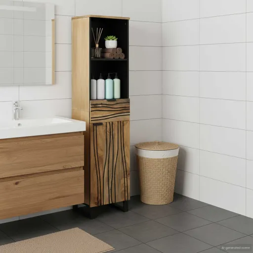 Mueble de Lavabo Para Baño Con Estante Marrón 38 x 33 x 160 cm